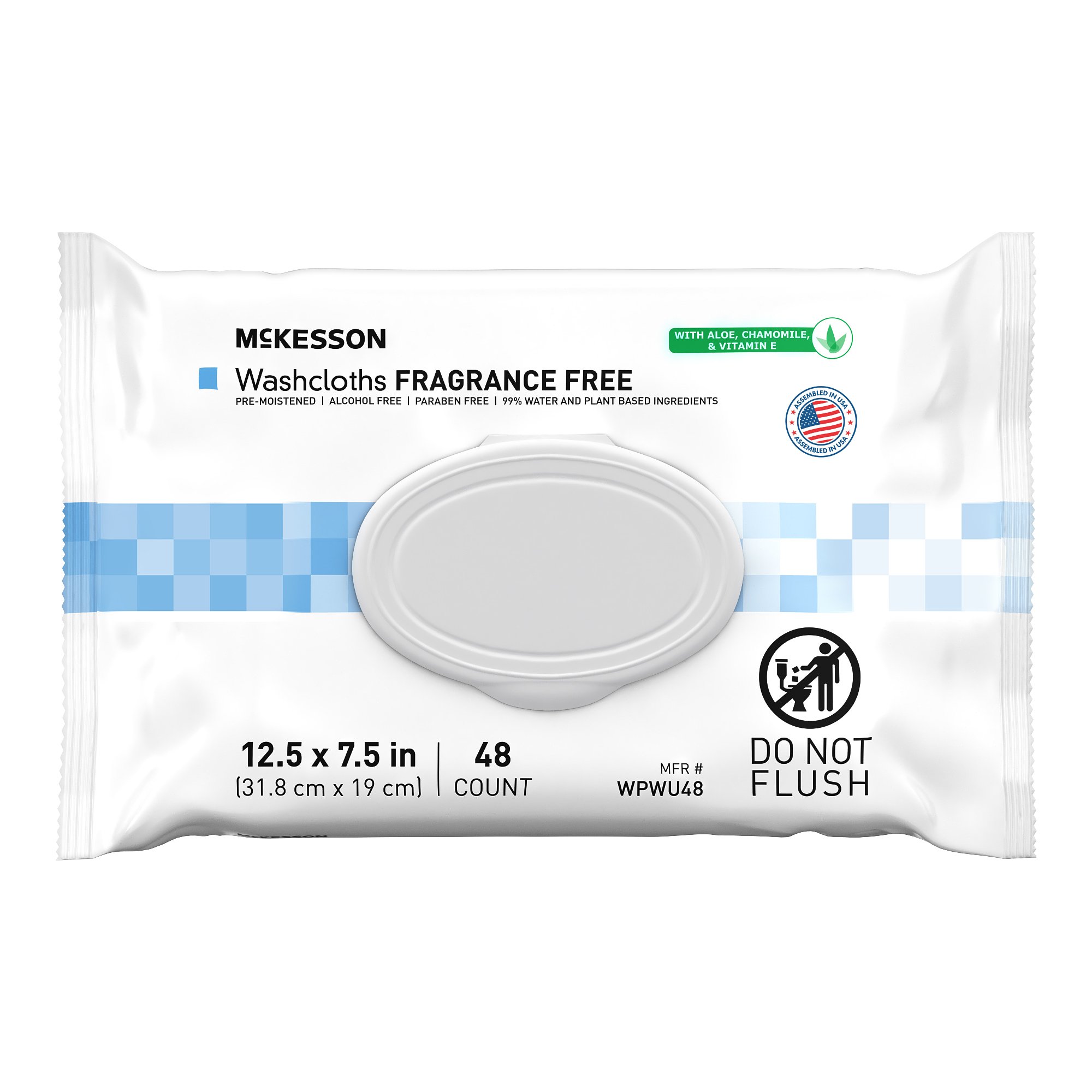 WPWU48 McKesson Unscented Adult Wipes Pack of 48 (12.5"x7.5")