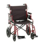 332R Nova Deluxe Transport Wheelchair, Flip-Up Arms, Handbrakes, Red, Heavy Duty 22'' (400 LBS Weight Capacity)