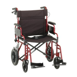 332R Nova Deluxe Transport Wheelchair, Flip-Up Arms, Handbrakes, Red, Heavy Duty 22'' (400 LBS Weight Capacity)