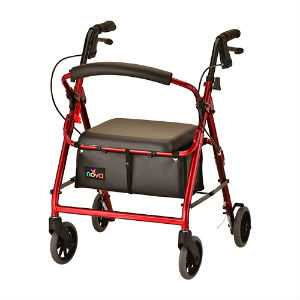 4209CRD Nova Get Go Junior 4-Wheel Walker with Seat, Red (300 Lbs Weight Capacity)